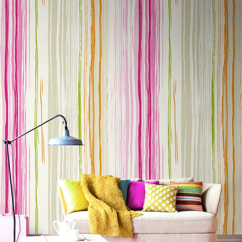 Non-Pasted Wallpaper with Pastel Color Stripe of Wash Painting Style, 20.5-inch x 33-foot