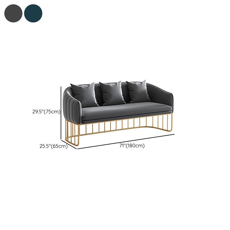 Contemporary Blue/Gray Sofa with Tuxedo Arm and Pillows for Apartment