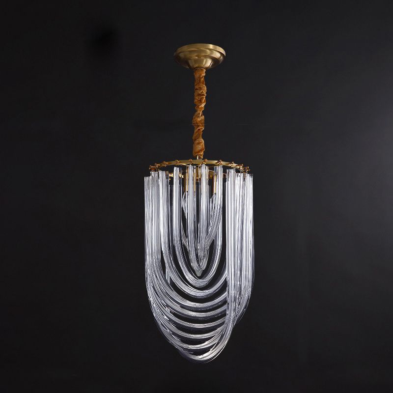 Gold Half-Oval Pendant Light Fixture Modern Style 3 Heads Clear Twisted Crystal Chandelier Lighting