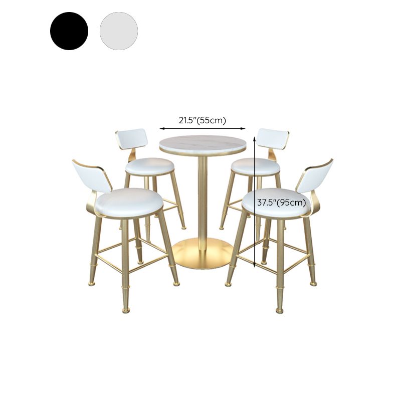 Gold Metal Base Bar Table Glam Round Faux Marble Bar Table for Dining Room