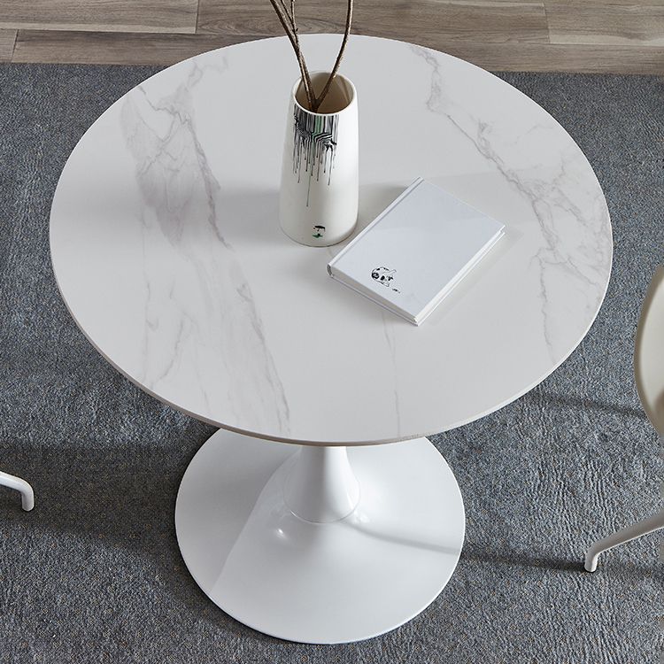 Round Sintered Stone White Dining Table Minimalist Tulip Base Table for Dining Room