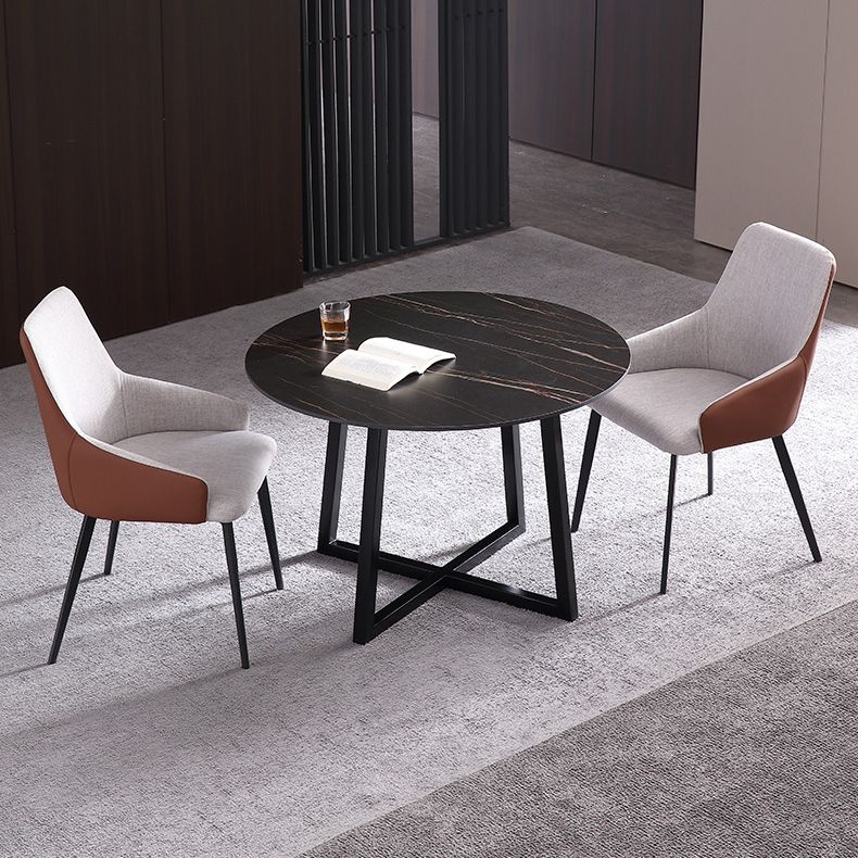 Metal Contemporary Dining Set 1/2/3 Pieces Black Stone Dining Table with Padded Chairs