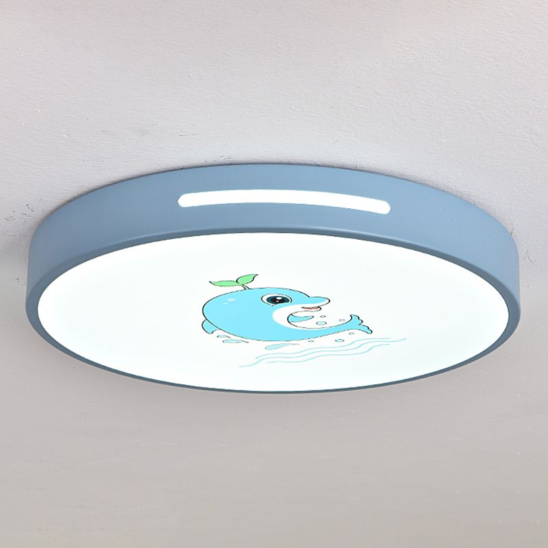 Round Shape Ceiling Lamp Macaroon Modern Style Iron 1 Light Flush Mount for Bedroom