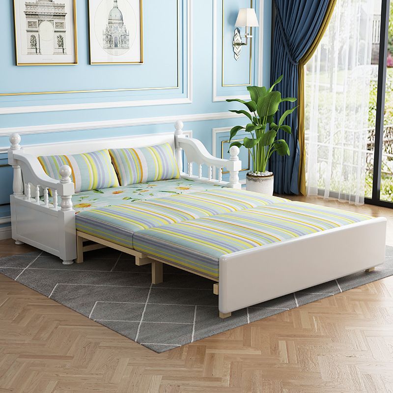 Contemporary Solid Wood Fabric No Theme Rubberwood Upholstered Bed