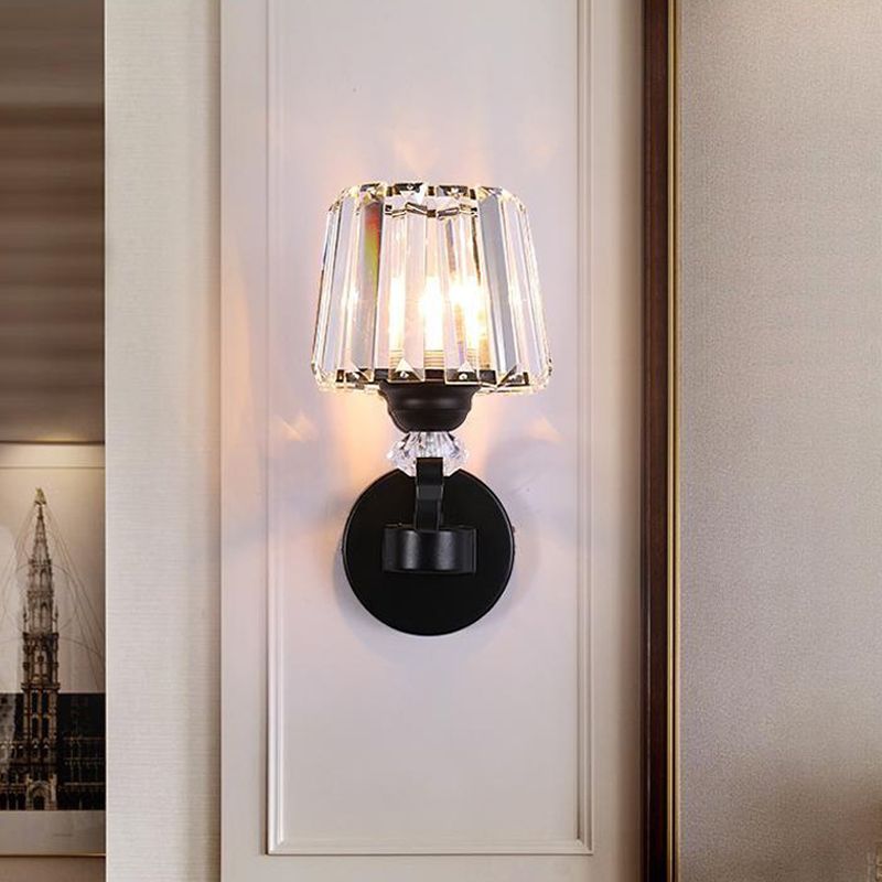 Lámpara de pared de cono de cristal prismático claro tradicional 1/2 bulb de la sala de estar luz de pared en negro