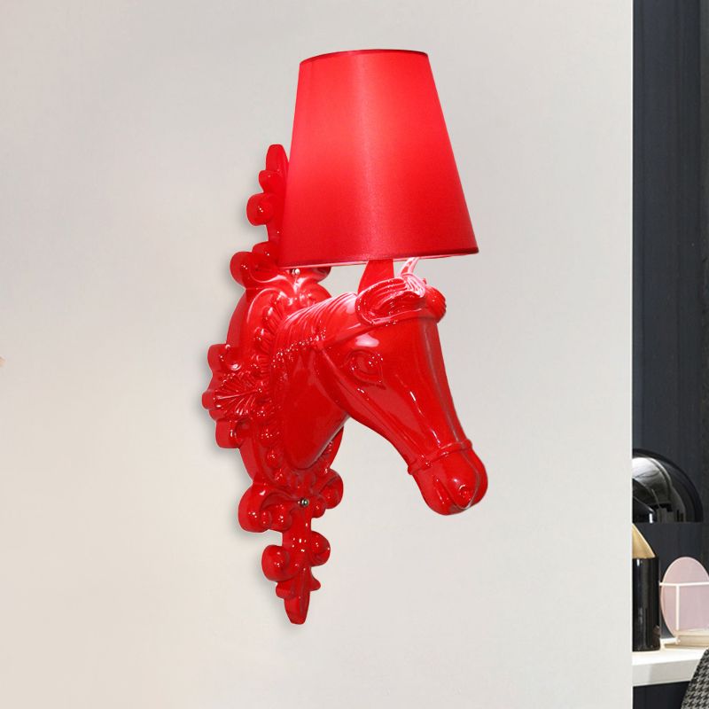 Fabric Red/Yellow/Orange Sconce Lamp Horse Head 1-Light Traditional Wall Mounted Lighting for Indoor