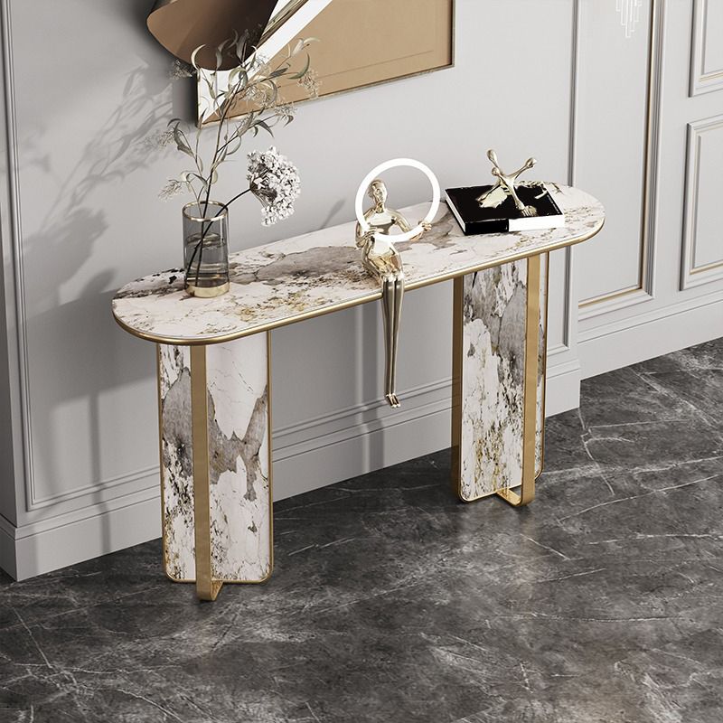 Stone Oval Console Table 33.46" Tall 1-shelf Accent Table for Hall