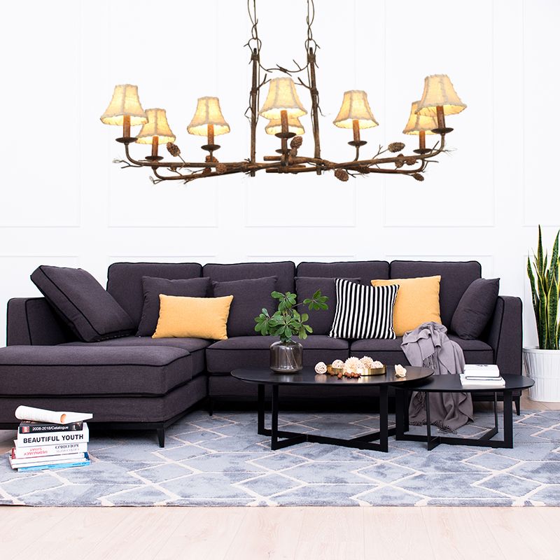 Empire Shade Chandelier Lamp Country Style 8 Lights Metal and Fabric Pendant Light in Rust