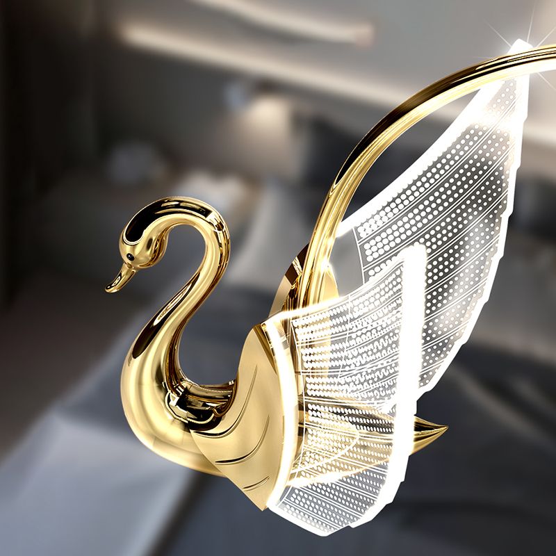 Gold Swan Suspension Light Minimalist Metal LED Chandelier for Living Room
