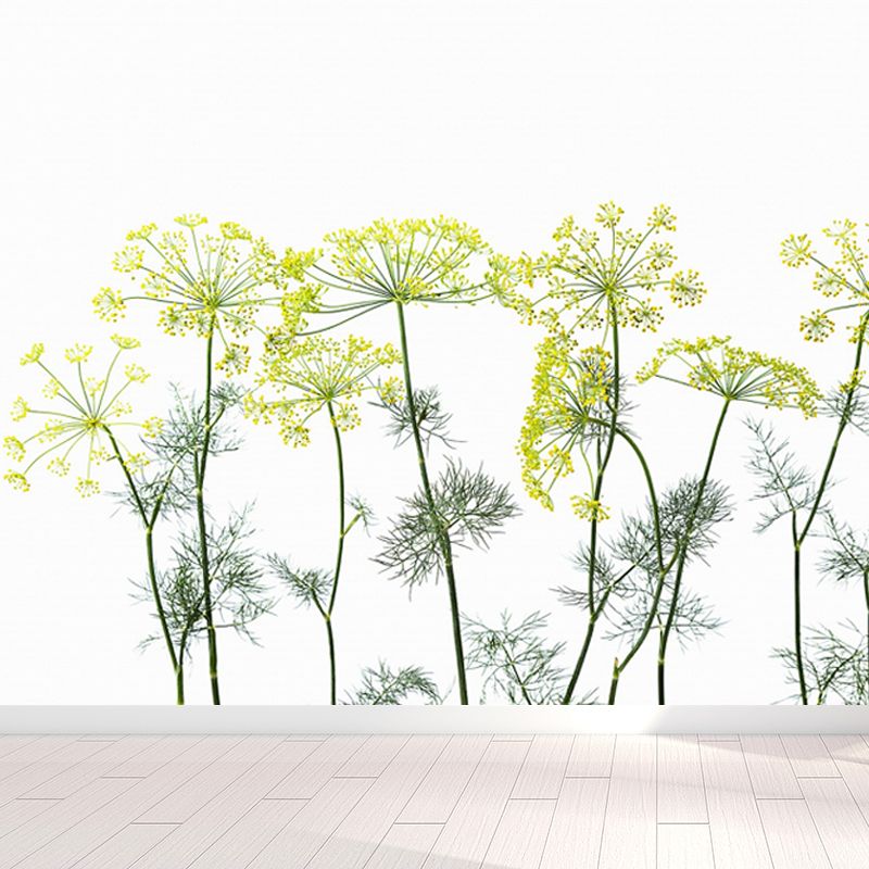 Modern Flower Cow Parsley Mural Yellow Stain-Proofing Wall Decor for Living Room