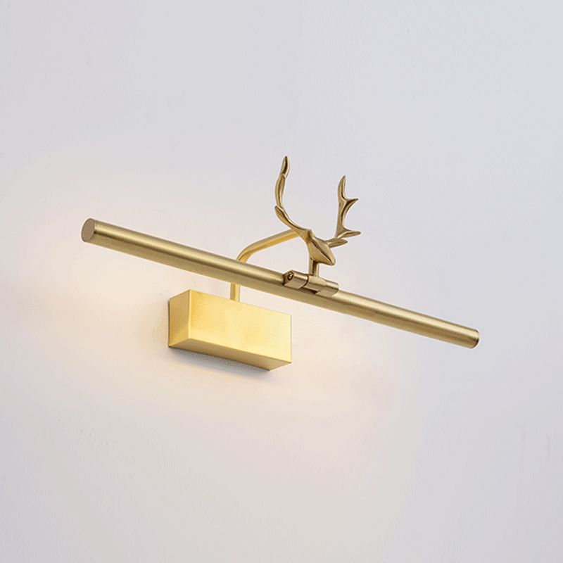 Luz de led recta lámpara de tocador de latón estilo americano con astas para el baño