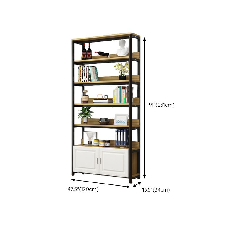 Metal Engineered Wood Shelf Bookcase Modern Home Open Book Shelf with 2 Doors