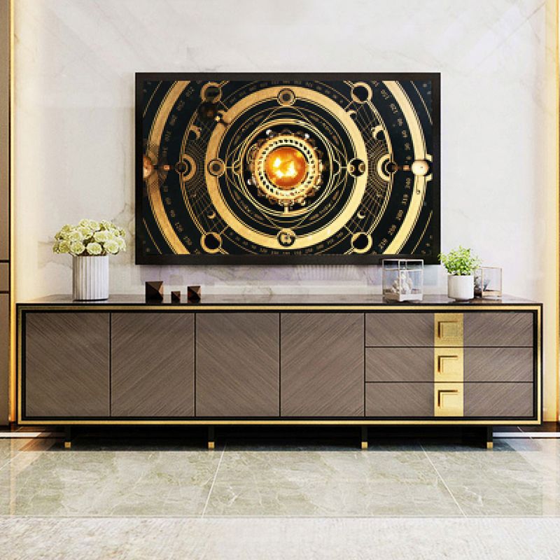 Glam Style Stone TV Stand Enclosed Storage TV Cabinet with 3 Drawers
