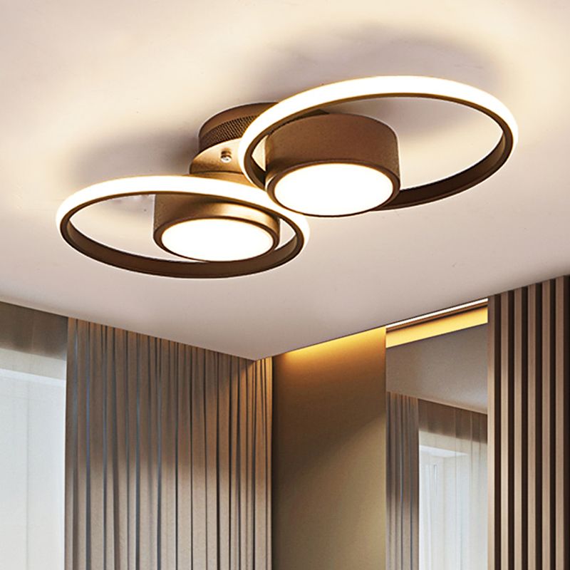 Modernism 2/4/6 Lights LED Ceiling Flush Mount Light with Acrylic Shade Brown Round Ceiling Light Fixture in Warm/White Light