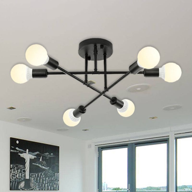 Bookstore Living Room Stacked Ceiling Light Metal Contemporary Semi Ceiling Mount Light