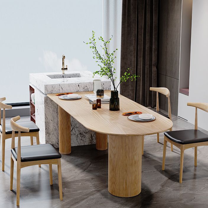 Modern Ash Wood Table for Restaurant Oval Table with 3 Wood Legs