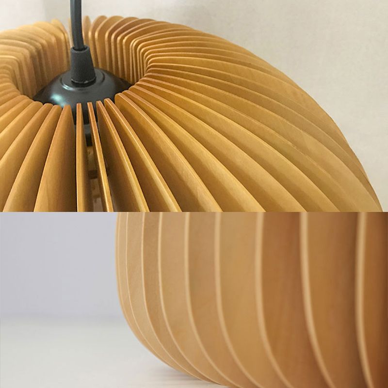 Pumpkin Shaped Wooden Hanging Lamp Modern 1-Light Suspension Light Fixture