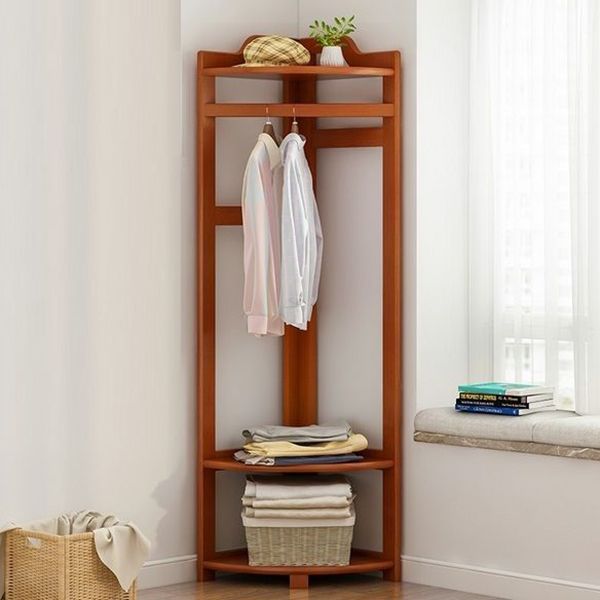 Wooden Coat Rack Two Storage Shelves and Hanging Rail Hall Stand Coat Rack