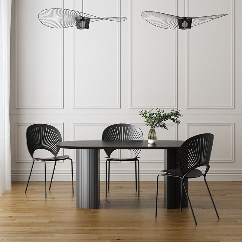 Modern Oval Dining Table Matte Finish Double Pedestal Table for Home