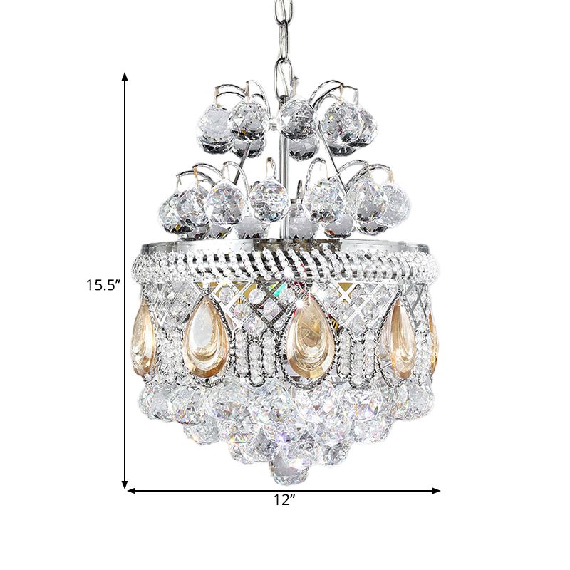 Clear Crystal Orbs Cascade Suspensie Hanger Contemporary 3 Bulbs Gang kroonluchter verlichting in zilver met druppel/bladontwerp
