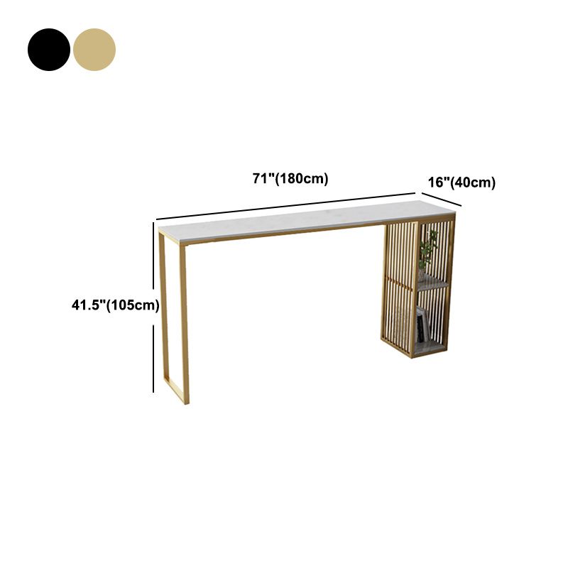 Stone Bar Dining Table Glam Rectangle Bar Table with Double Pedestal for Kitchen Porch