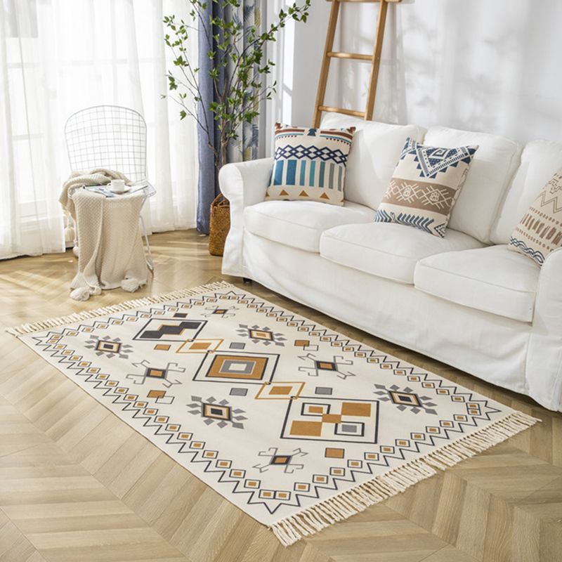 Mehrfarbiger, minimalistischer Teppich, Baumwolle, Tribal-Druck, Innenteppich, Fransenteppich für Wohnzimmer