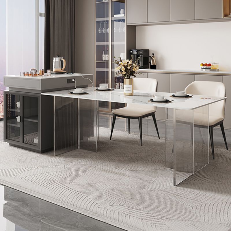 Sintered Stone Dining Table Rectangle Acrylic Base Dinner Table for Dining Room