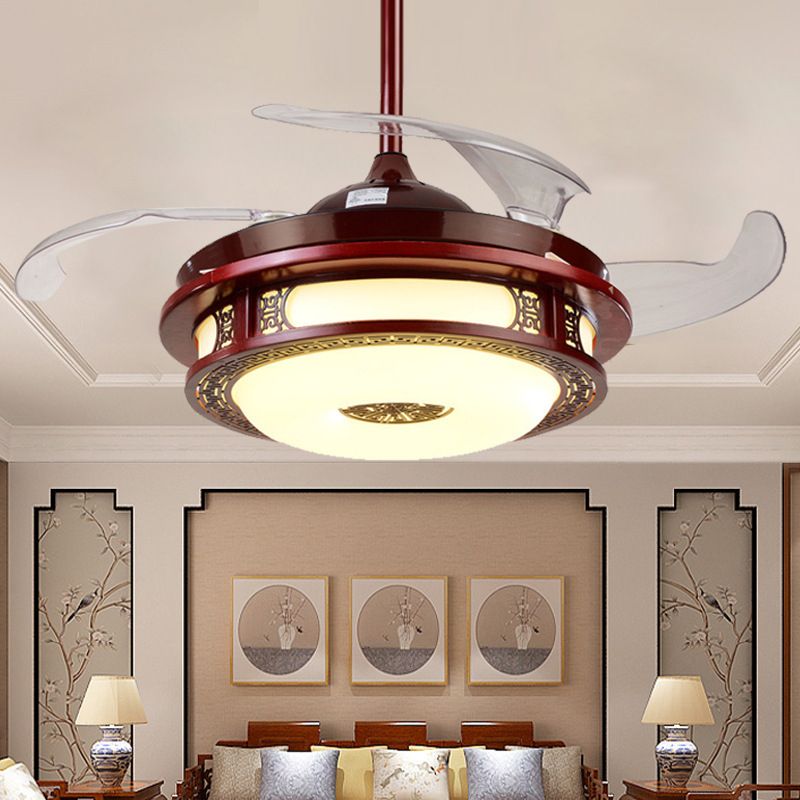 LED Round Ceiling Light Traditional Red Brown Metal Semi Mount Lighting for Bedroom, Remote Control/Wall Control