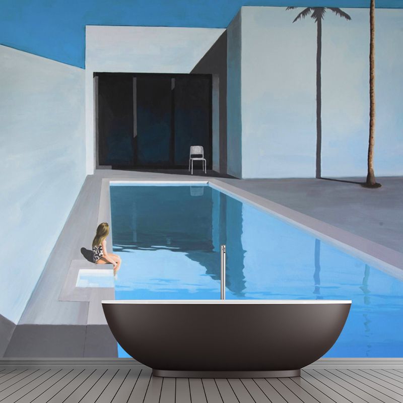 Little Girl in Pool Mural Decal Modern Stain Resistant Living Room Wall Art, Custom Made