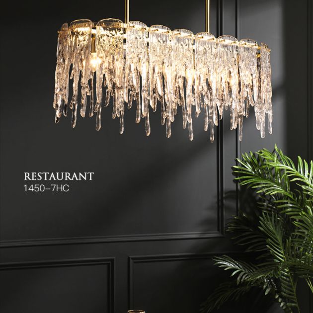 Modern Luxurious Island Pendant Lighting 7 Light Water Column Optical Crystal Island Ceiling Light for Living Room