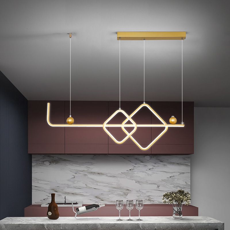 35.5" Wide Linear Island Light Nordic Metal LED Island Pendant for Living Room