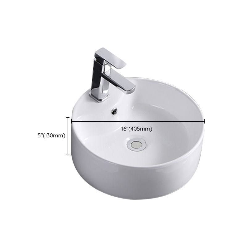 Contemporary Bathroom Sink with Single Faucet Hole Porcelain Round Vessel
