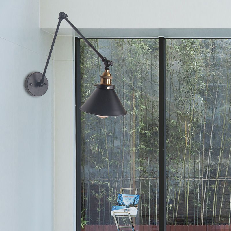 1 leichte verstellbare Wandlampe mit Kegelschatten Metall Retro -Indoor -Wandleuchten in Schwarz/Weiß