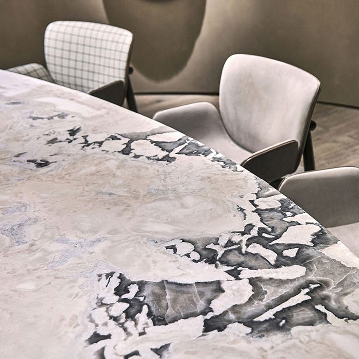 Oval Sintered Stone Dining Table Luxury Kitchen Table with Metal 3 Legs