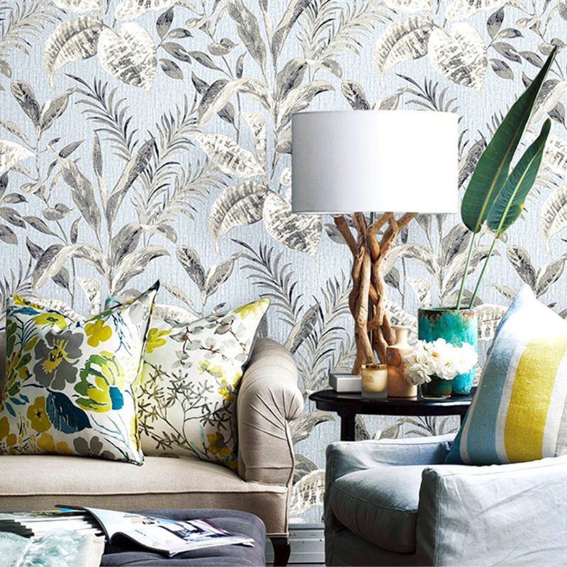 Distressed Leaf Wallpaper for Living Room Non-Pasted Wall Covering, 33-foot x 20.5-inch, Grey and White