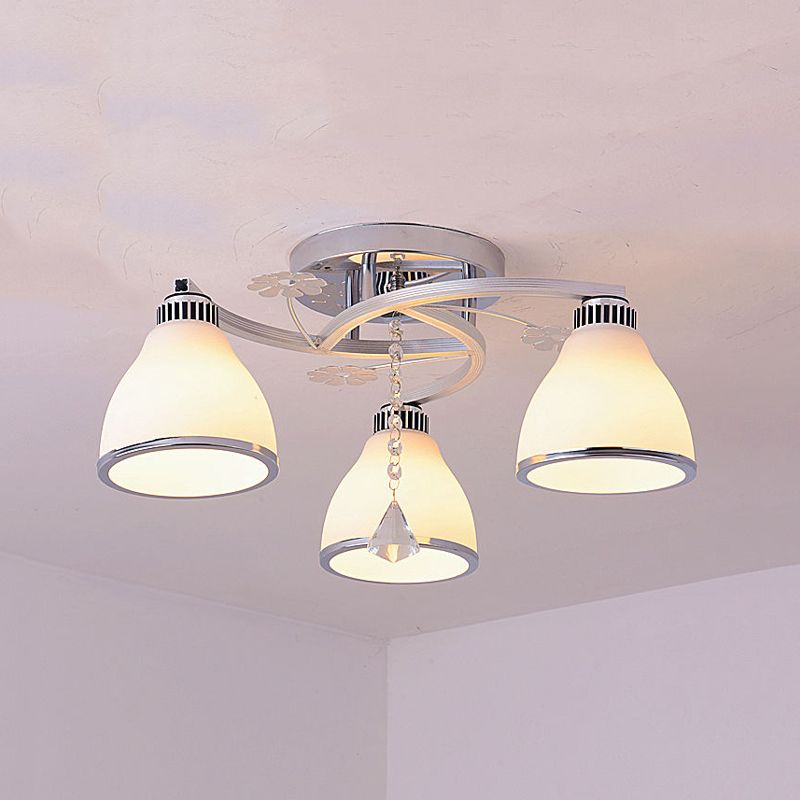 Silbermetall Semi Flush Lampe Moderne mehrköpfige Deckenbeleuchtung mit Glockenglasschatten