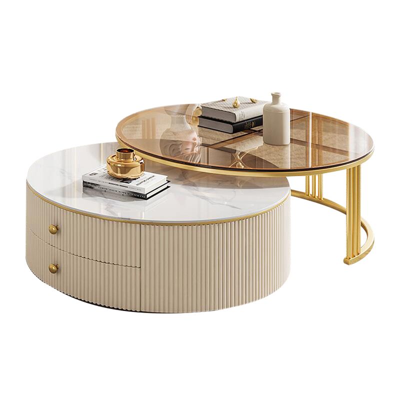 Glam Coffee Table Set Round 2-Piece Coffee Cocktail Table with Drawers