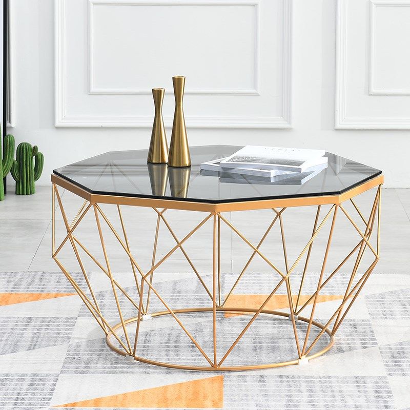 Modern Frame Coffee Table Round Glass Top Coffee Cocktail Table