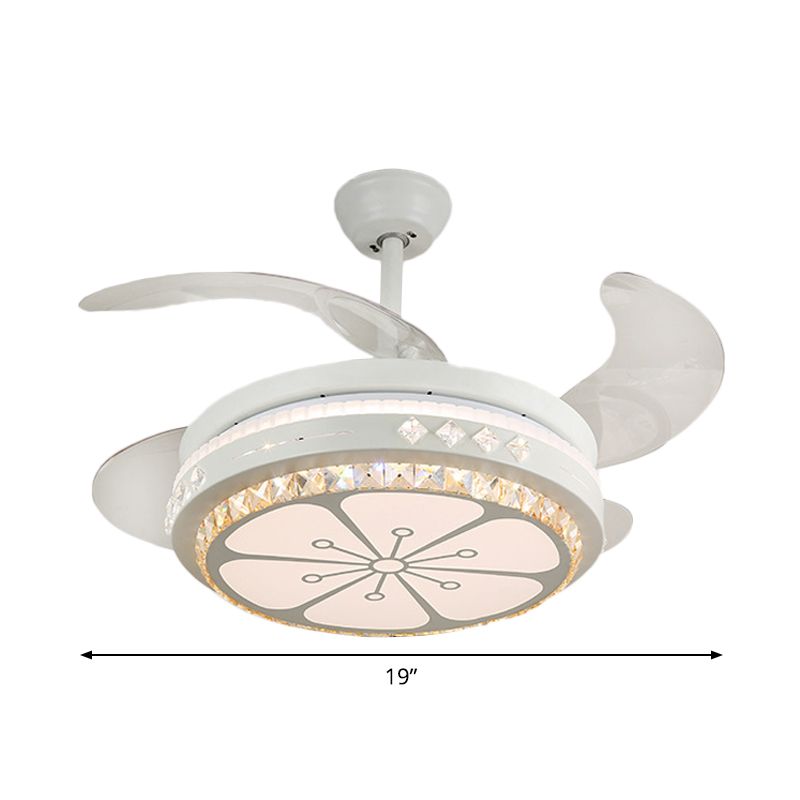 Lampada da ventola a ciondolo di fiori larga da 19 "Moderno soggiorno LED LED LED ALIMINE A MONTRO A Monti in bianco con 4 lame
