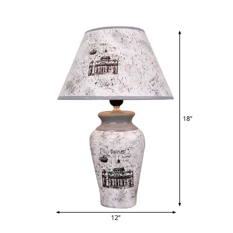 Lumière de nuit en vase gris simplicité de la lampe de bureau en porcelaine 1-Bulb avec ombre en papier conique