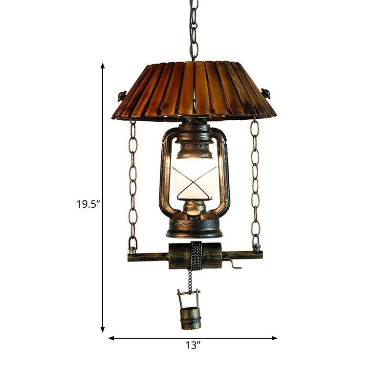 Luce a soffitto a sospensione Lantern Luce vintage e ferro singola lampadina marrone lampada appesa per interno