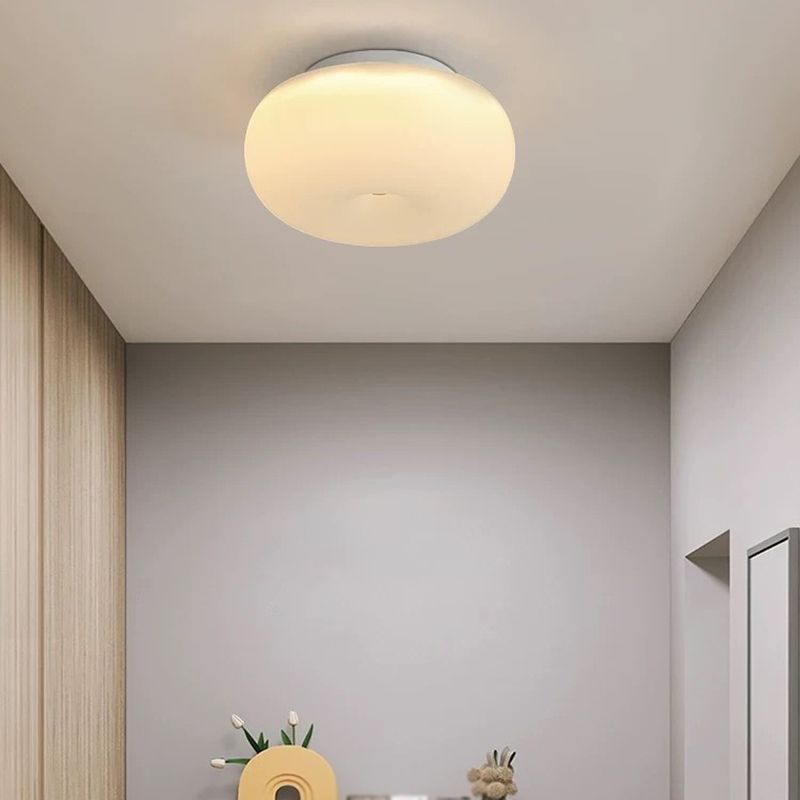 Contemporary Ceiling Flush in Cream White Metal and Acrylic Flush Mount