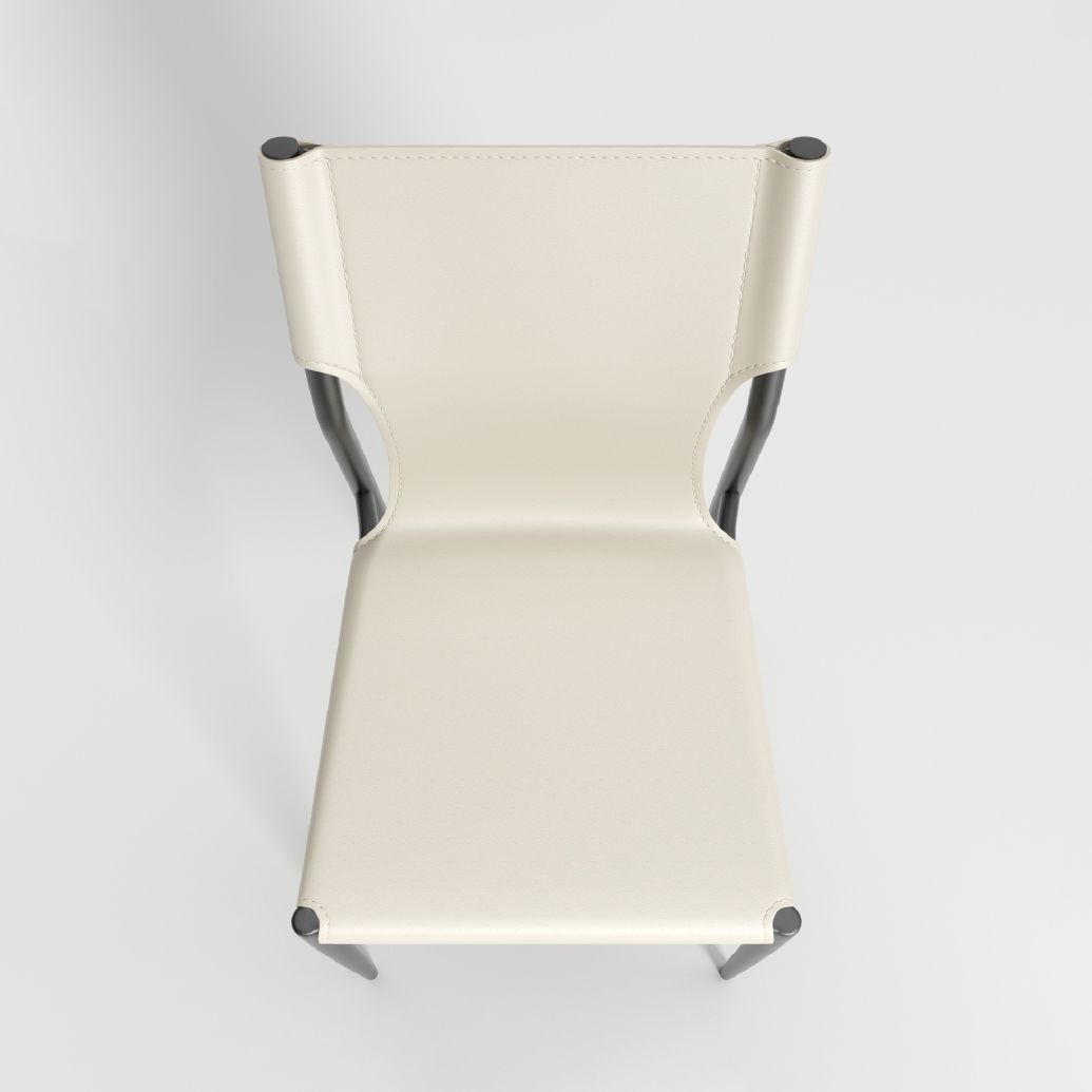 Leather Dining Chair Industrial Dining Side Chair with Black Legs