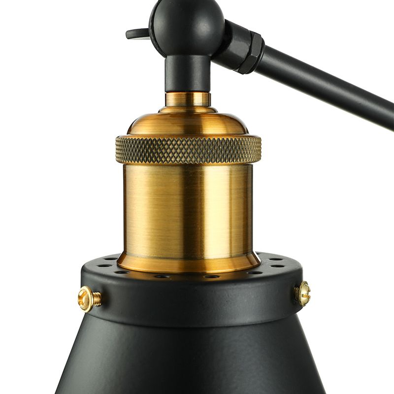 Iluminación de pared de matorral de sombra cónica industrial 1 lámpara de pared metálica de bombilla en negro para corredor