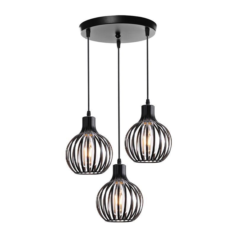Spherical Hanging Lamp Retro Metal Dining Room Caged Pendant Light