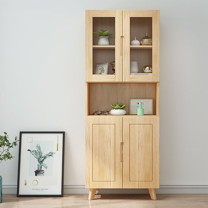 Scandinavian Solid Wood Bookcase Natural Closed Back Bookshelf with Door