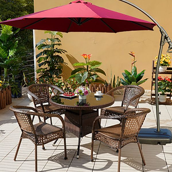 Faux Rattan Patio Dining Side Chair with Steel Base in Brown