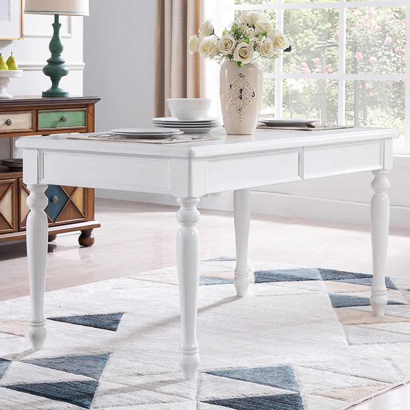 Mesa de comedor rectangular de mediados de siglo, mesa de comedor de madera maciza de caucho con 4 pies