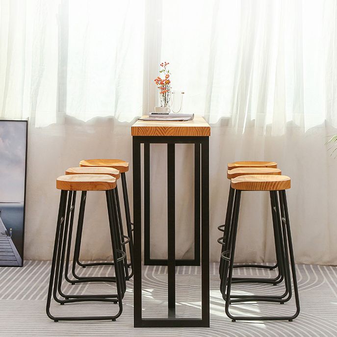 Modern Rectangle Solid Wood Bar Table Set 1/4/7 Pieces Counter Table with Backless Stools