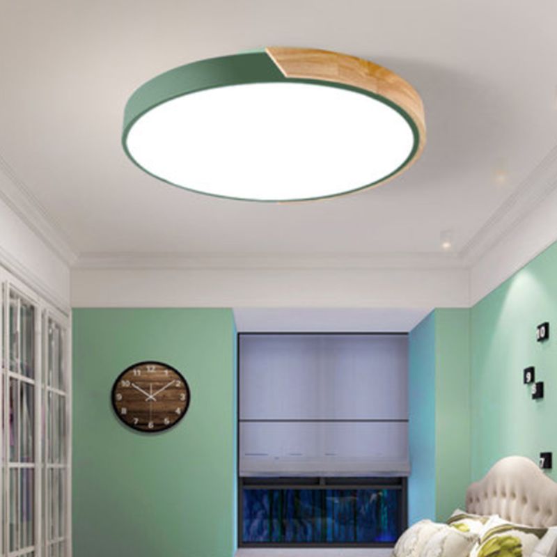 Round Shape LED Ceiling Lamp Macaroon Modern Style Iron 1 Light Flush Mount for Bedroom